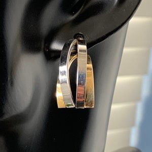 14K YWG Double Half Hoop Earrings Post Back